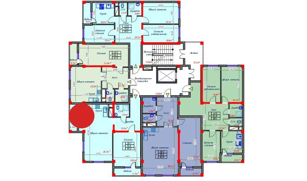 2-комнатная квартира 82 м²  5/5 этаж