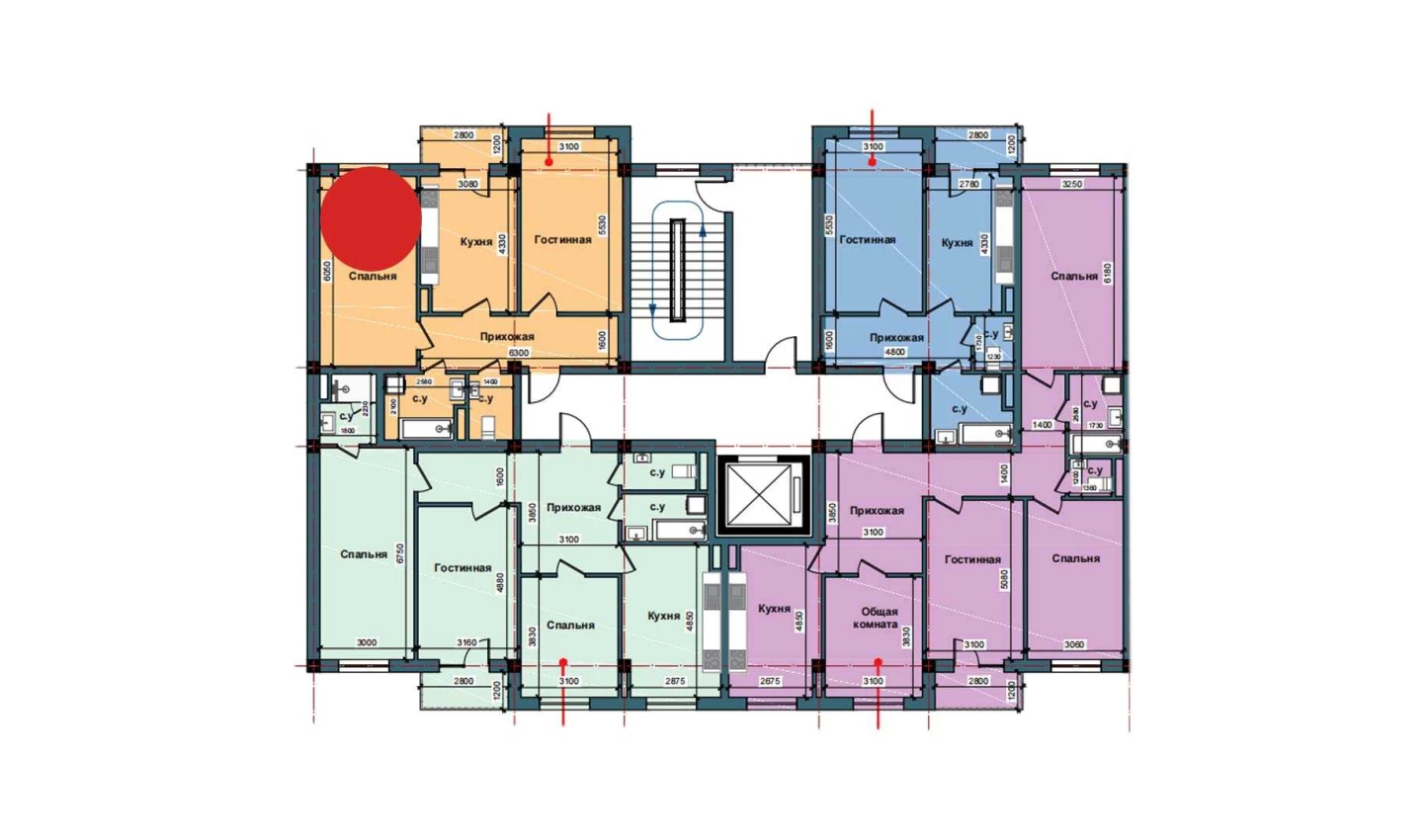 2-комнатная квартира 75 м²  6/6 этаж