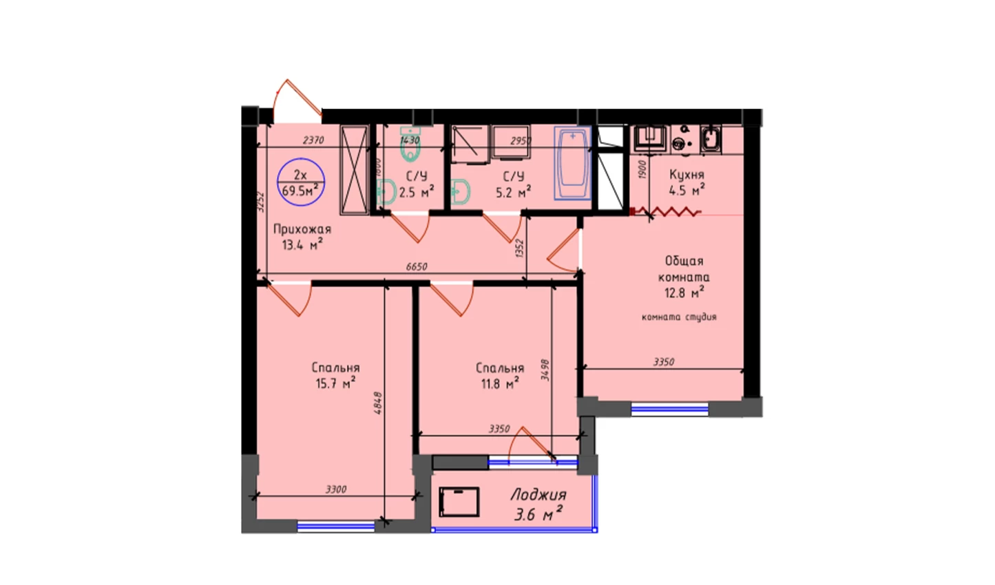 3-xonali xonadon 69.5 m²  3/3 qavat