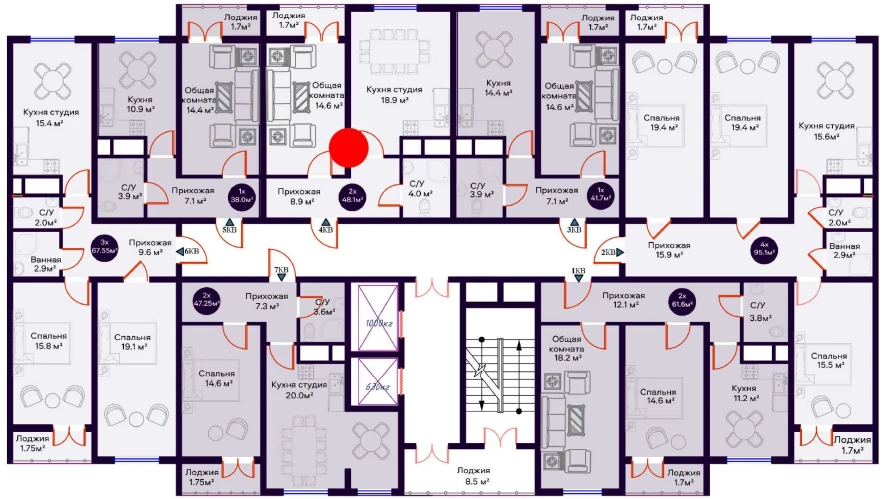 2-xonali xonadon 48.1 m²  9/9 qavat