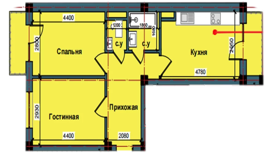 2-комнатная квартира 61.7 м²  7/7 этаж