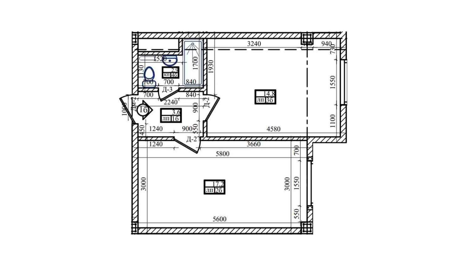 1-комнатная квартира 39.3 м²  1/1 этаж