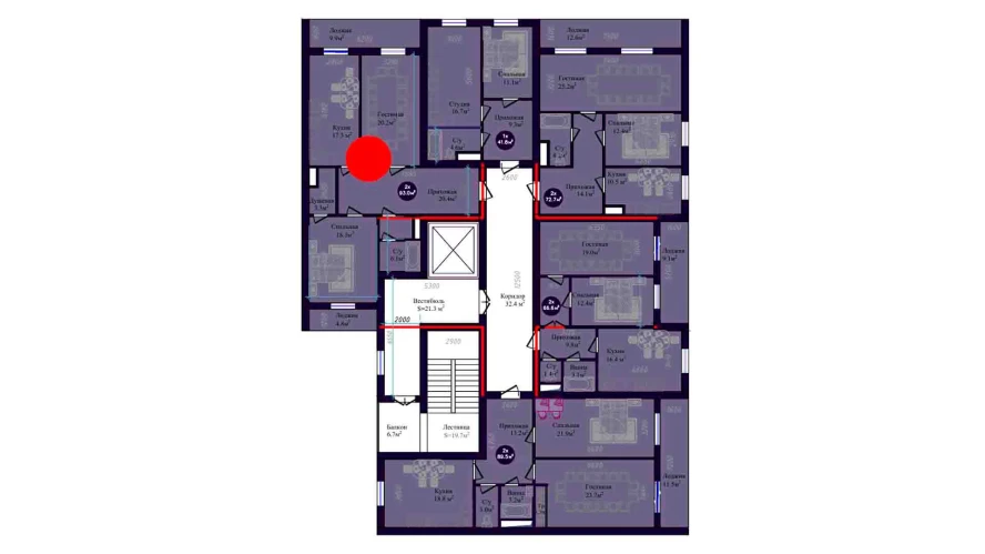 2-комнатная квартира 93 м²  2/2 этаж