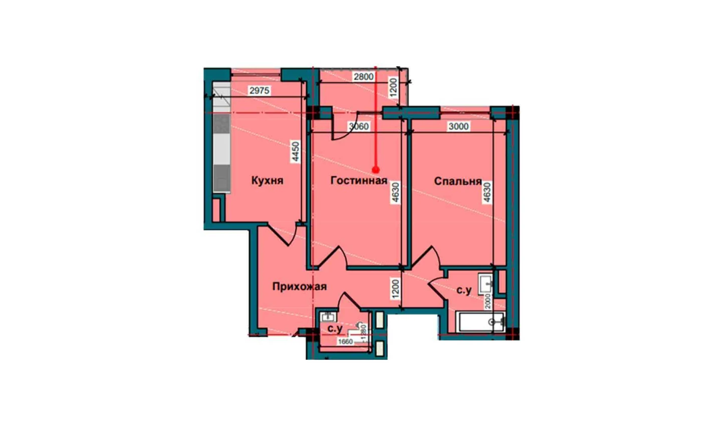 2-xonali xonadon 62.5 m²  5/5 qavat