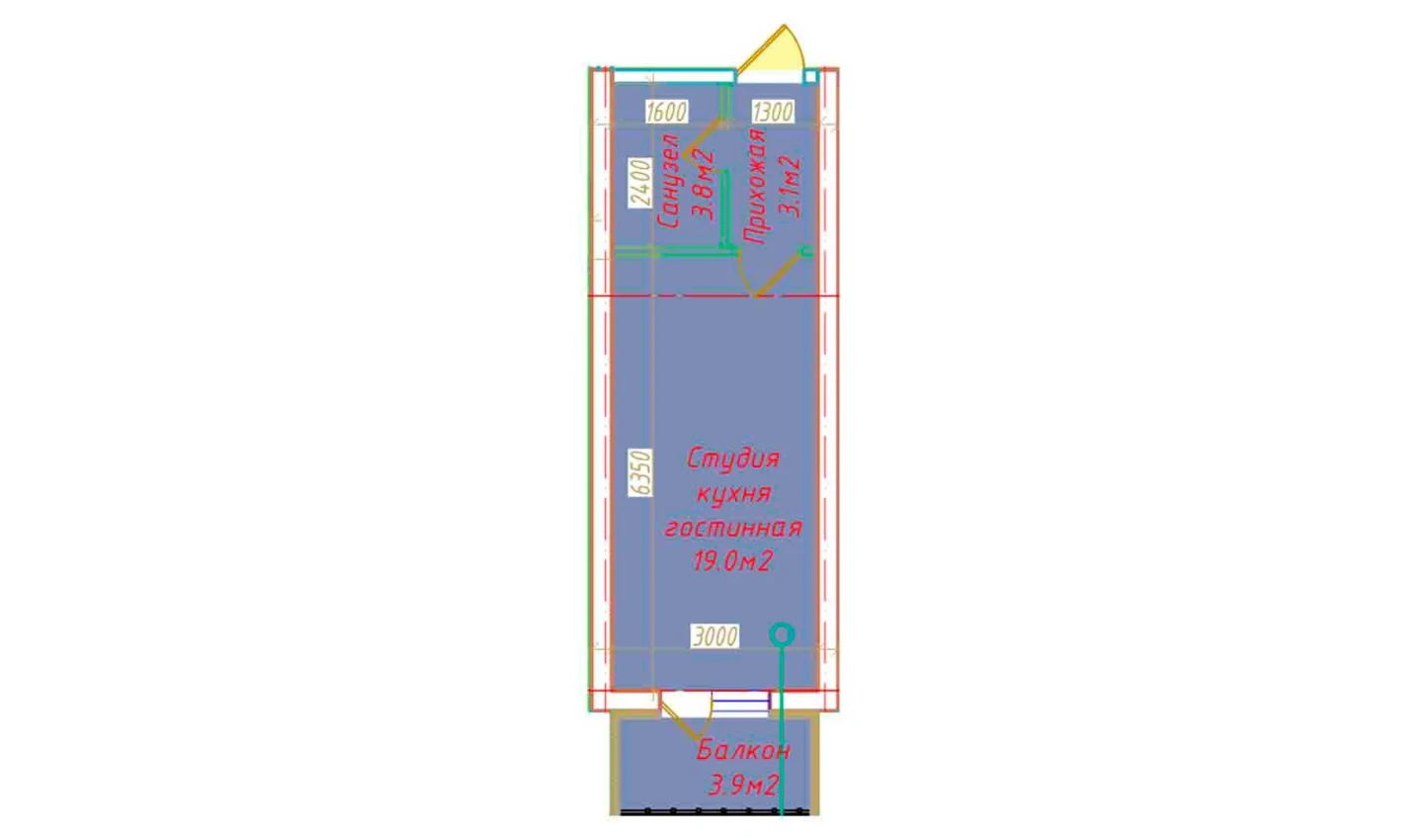 1-комнатная квартира 29.8 м²  3/3 этаж