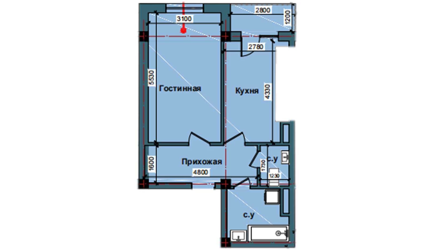 1-комнатная квартира 49.8 м²  8/8 этаж