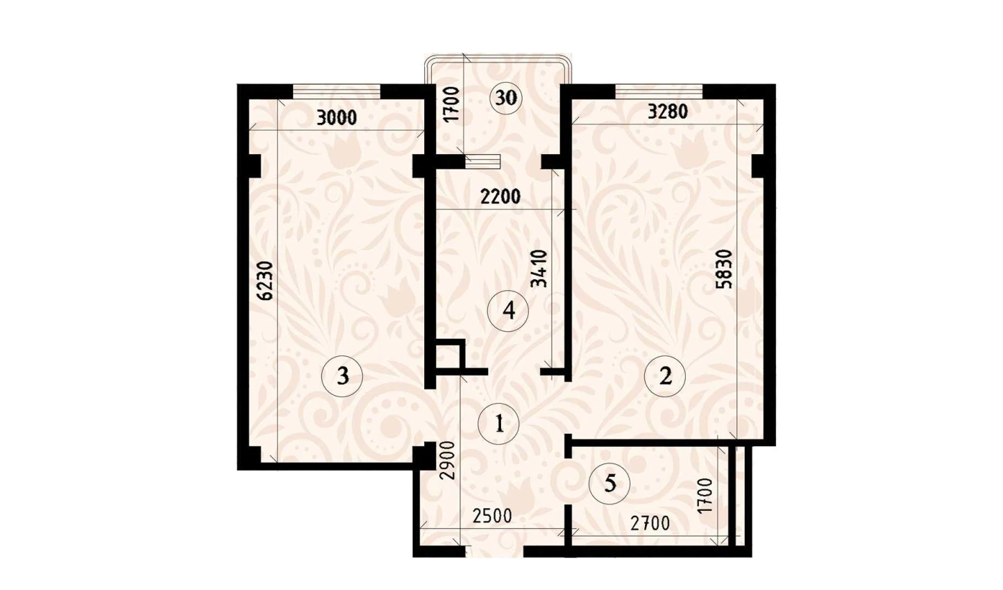 2-xonali xonadon 59.95 m²  2/2 qavat