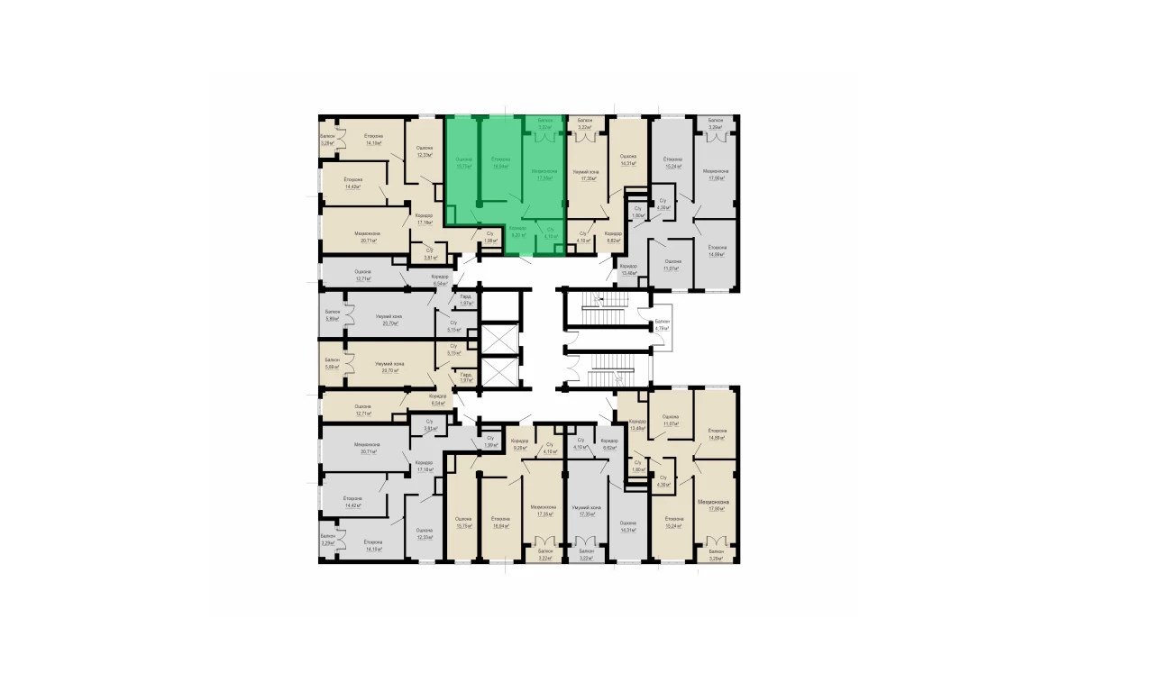 2-комнатная квартира 66.6 м²  14/14 этаж