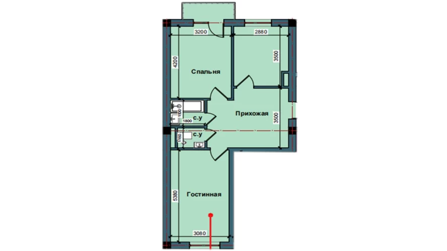 2-комнатная квартира 60.7 м²  7/7 этаж