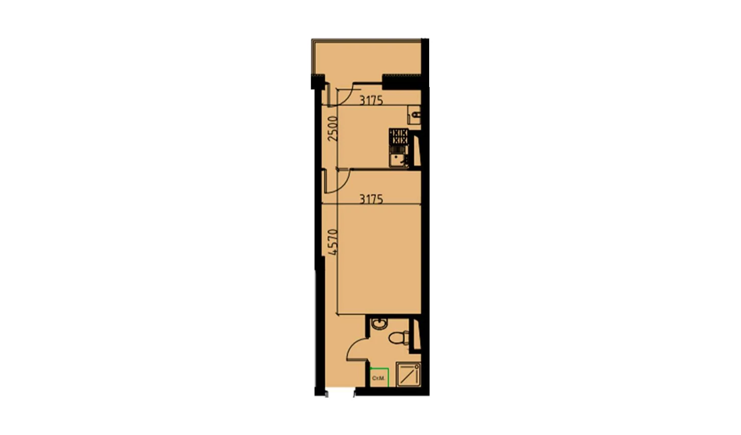 1-xonali xonadon 29.24 m²  7/7 qavat