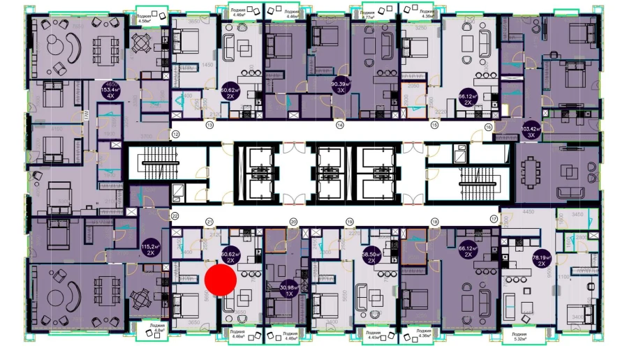 2-комнатная квартира 60.62 м²  12/12 этаж