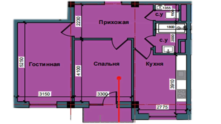 2-xonali xonadon 63.8 m²  7/7 qavat