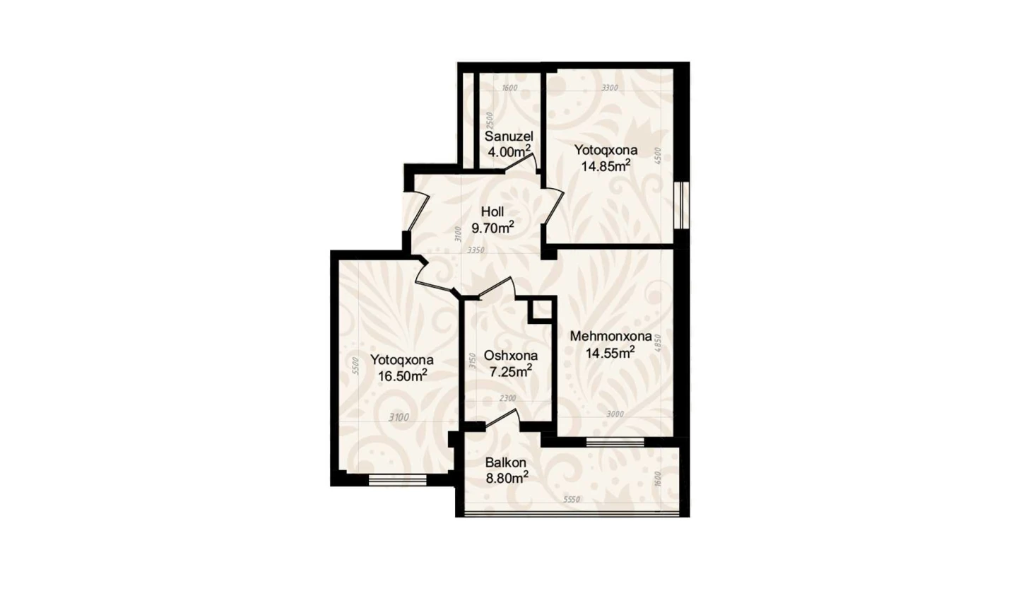 3-комнатная квартира 77 м²  4/4 этаж