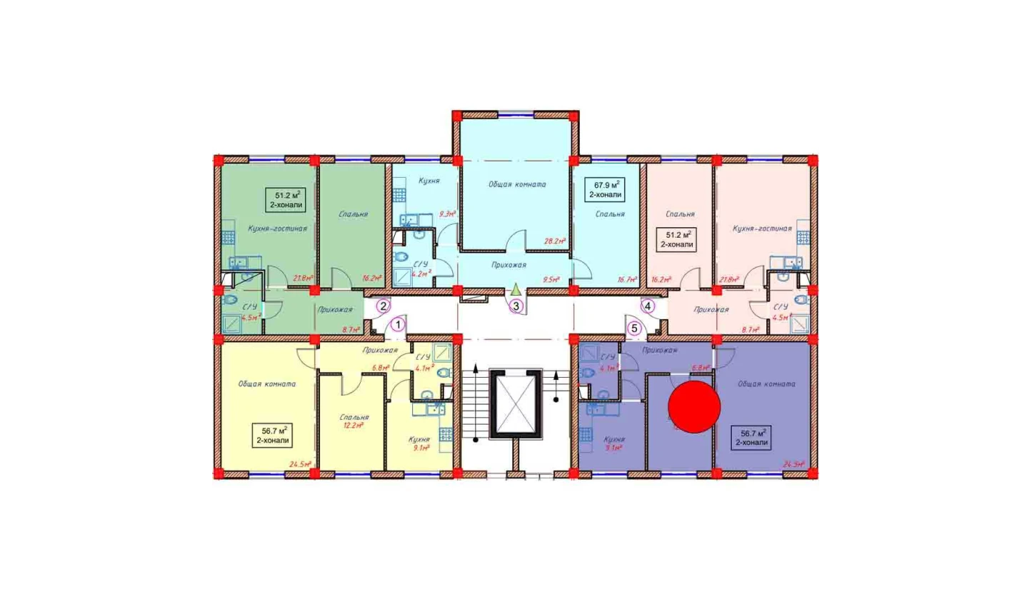 2-комнатная квартира 56.7 м²  1/1 этаж