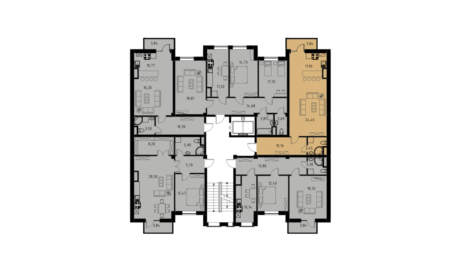 1-комнатная квартира 49.68 м²  3/3 этаж