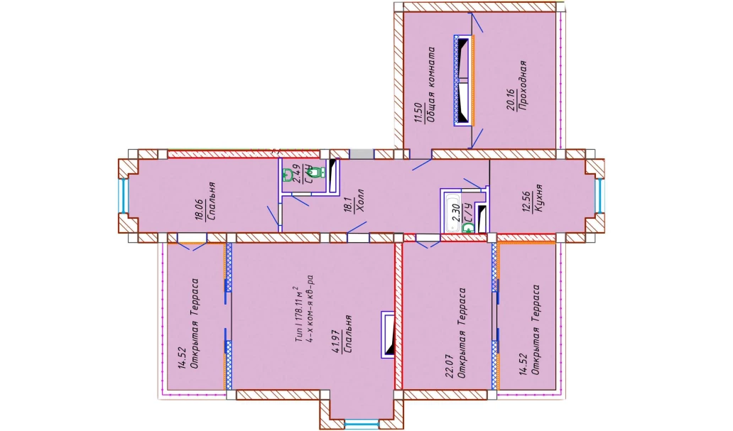 4-комнатная квартира 178.11 м²  10/10 этаж