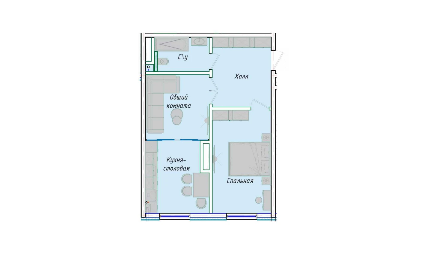 2-комнатная квартира 50.85 м²  1/1 этаж