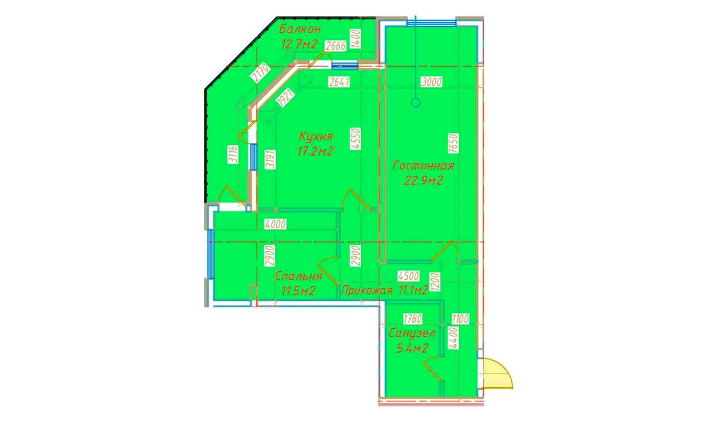 2-xonali xonadon 80.8 m²  6/6 qavat