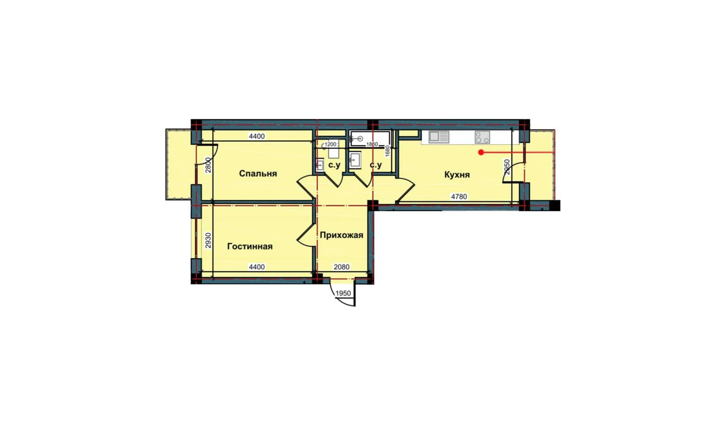 2-комнатная квартира 61.7 м²  9/9 этаж