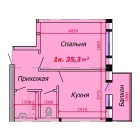 1-комн. квартира 35.3 м²  4/4 этаж