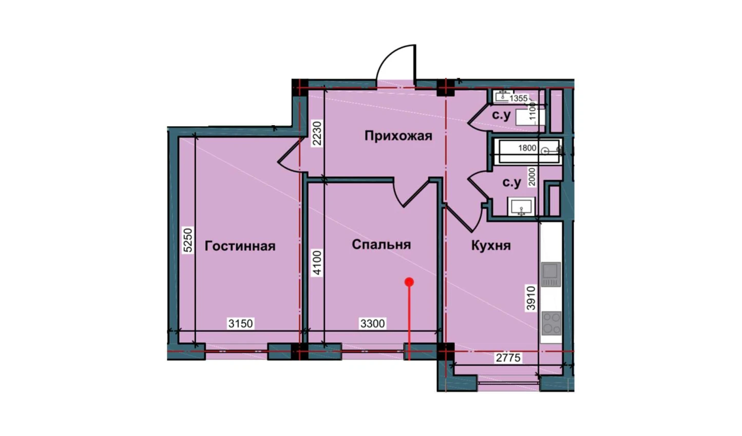 2-xonali xonadon 61 m²  1/1 qavat