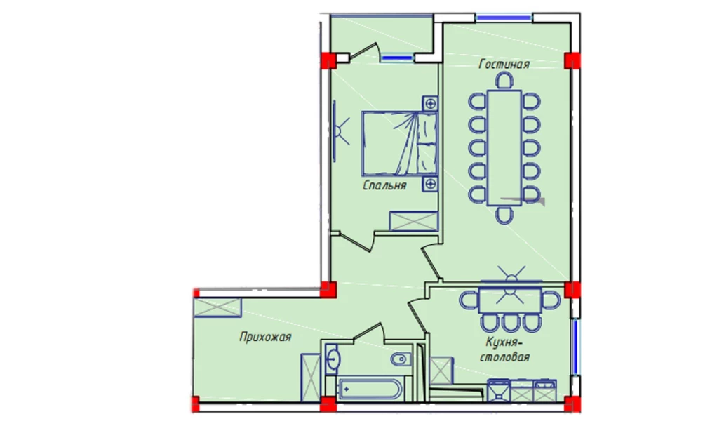 2-комнатная квартира 72.44 м²  9/9 этаж