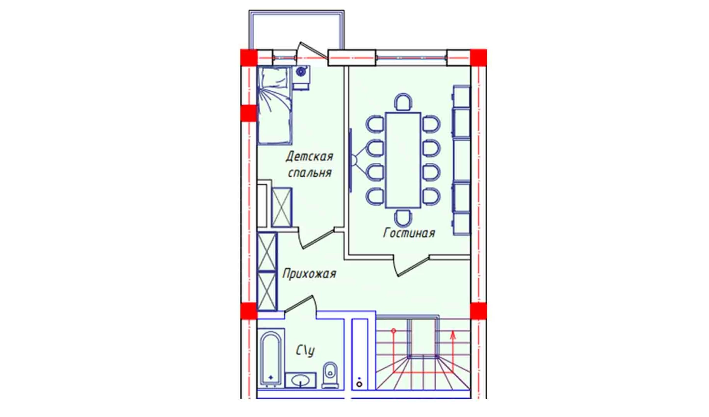 1-xonali xonadon 39.4 m²  2/2 qavat