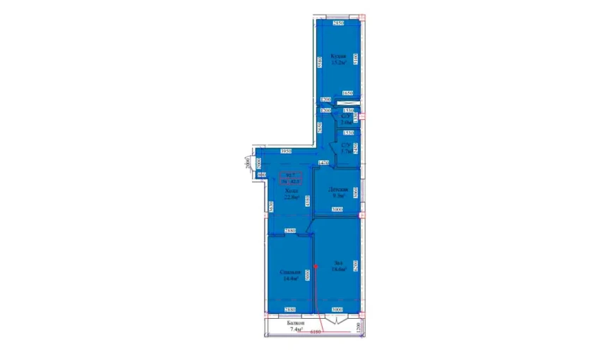 3-xonali xonadon 92.7 m²  4/9 qavat | CHIRCHIQ CITY Turar-joy majmuasi