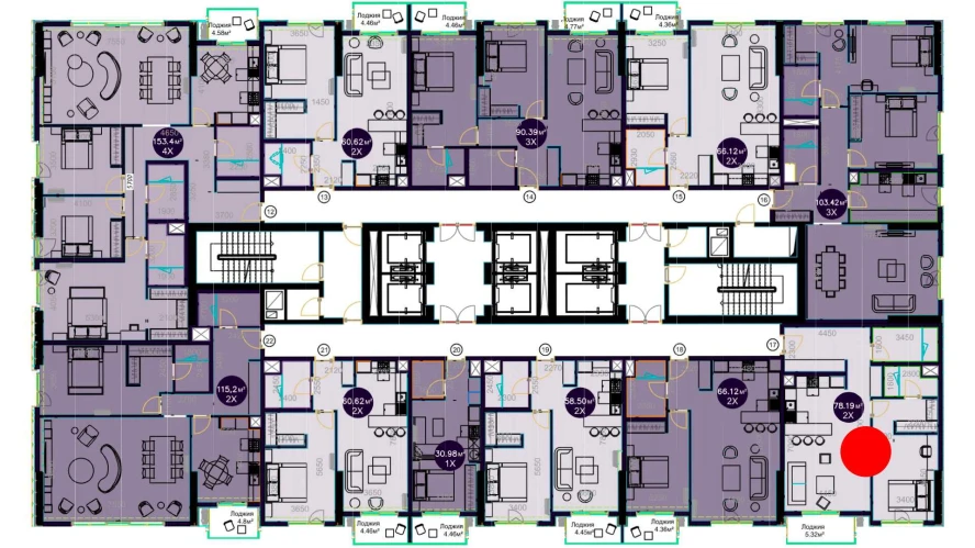 2-комнатная квартира 78.19 м²  8/8 этаж