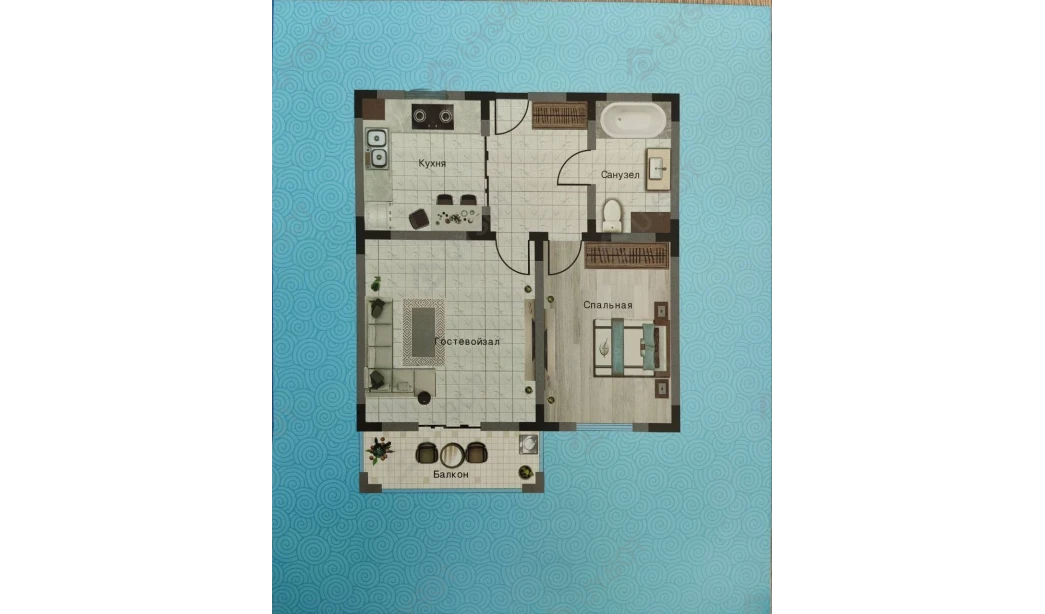 2-комнатная квартира 42.4 м²  1/1 этаж