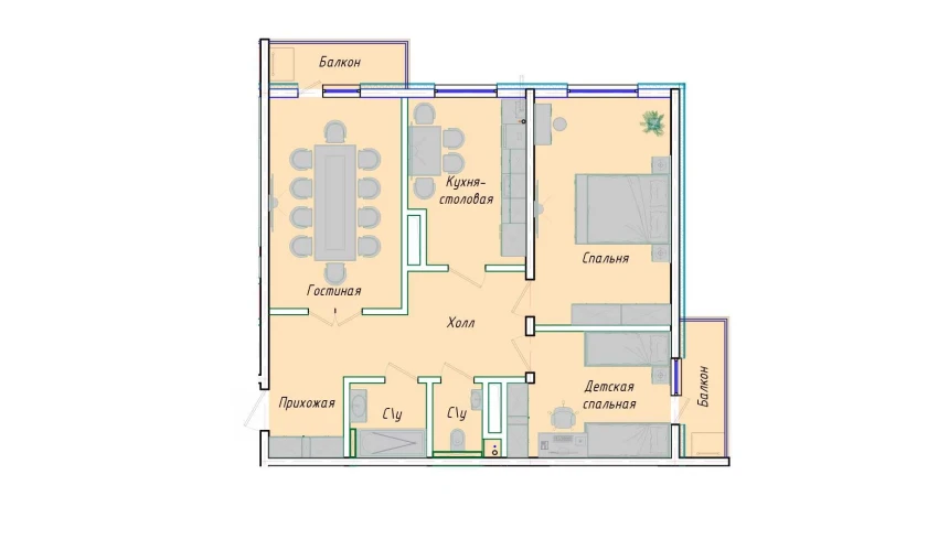 3-комнатная квартира 87.26 м²  3/12 этаж | Жилой комплекс SERGELI CITY