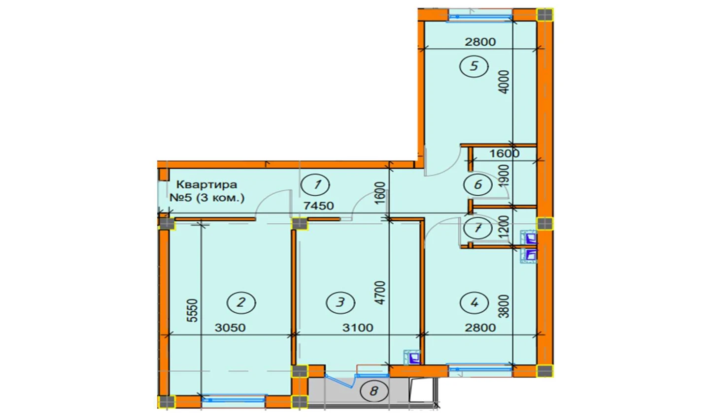 3-xonali xonadon 72.24 m²  6/6 qavat