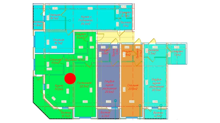 2-xonali xonadon 80.8 m²  7/7 qavat