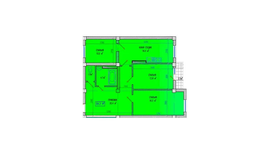 3-комнатная квартира 84.2 м²  2/2 этаж