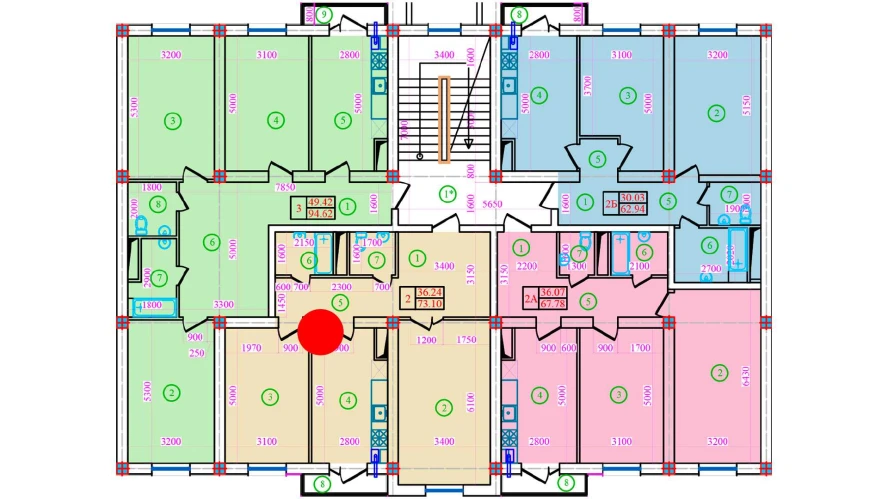 2-xonali xonadon 73.1 m²  5/5 qavat