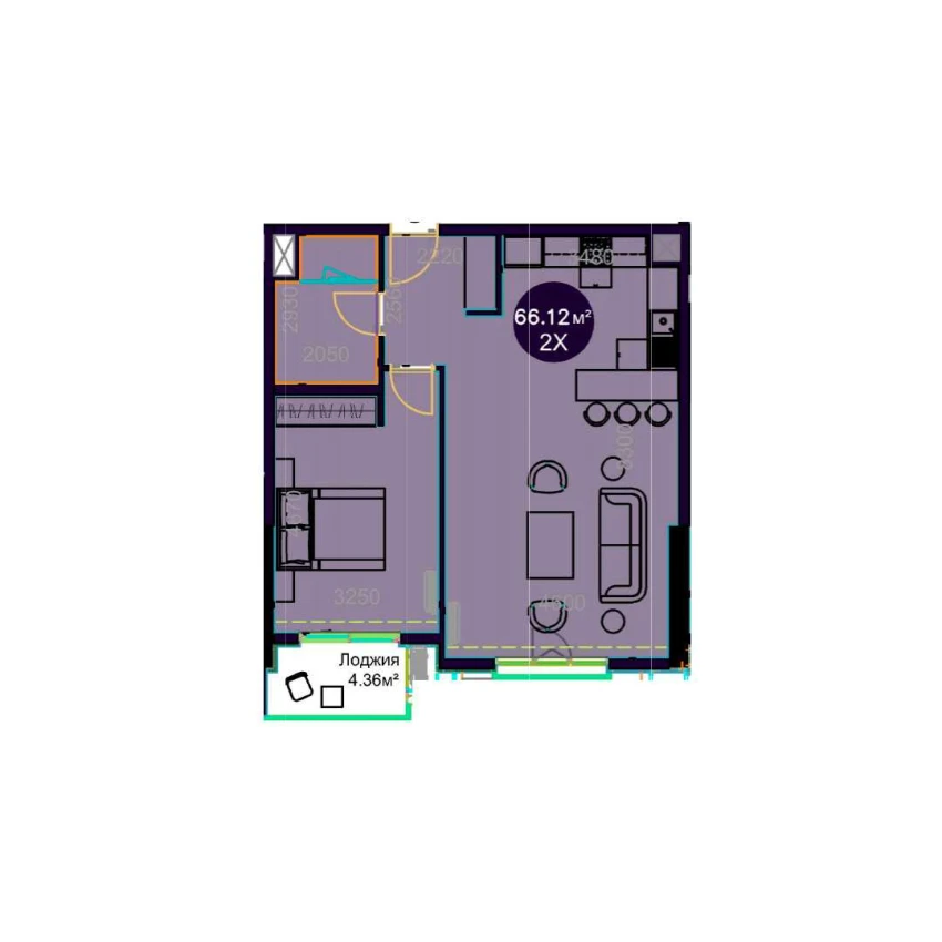 2-комнатная квартира 66.12 м²  12/12 этаж