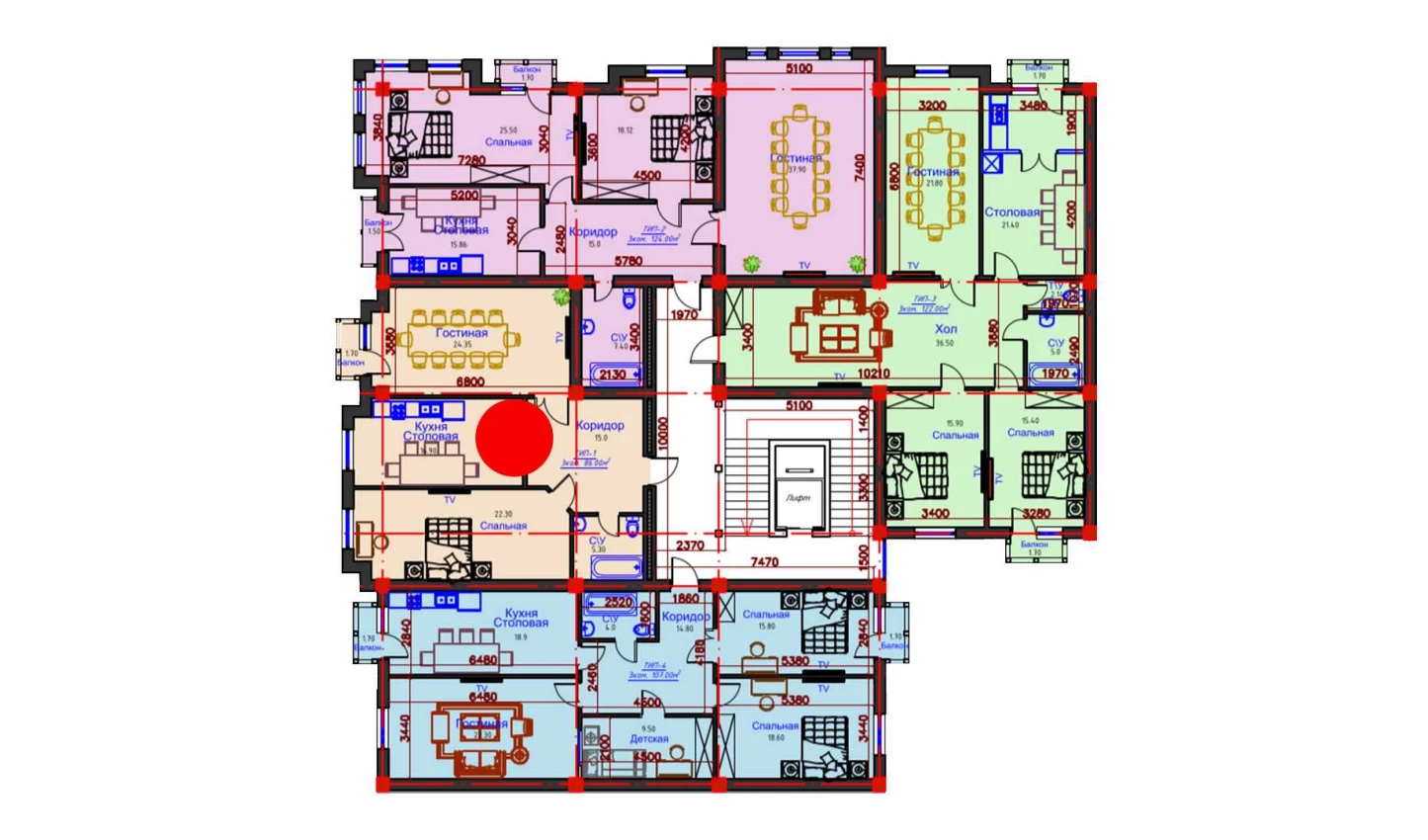 3-комнатная квартира 86 м²  2/2 этаж