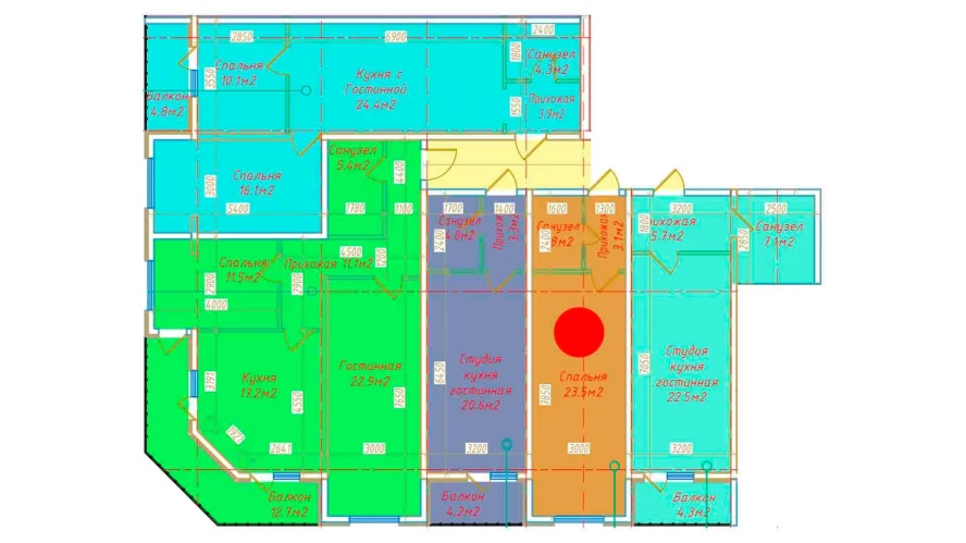 1-xonali xonadon 30.4 m²  16/16 qavat