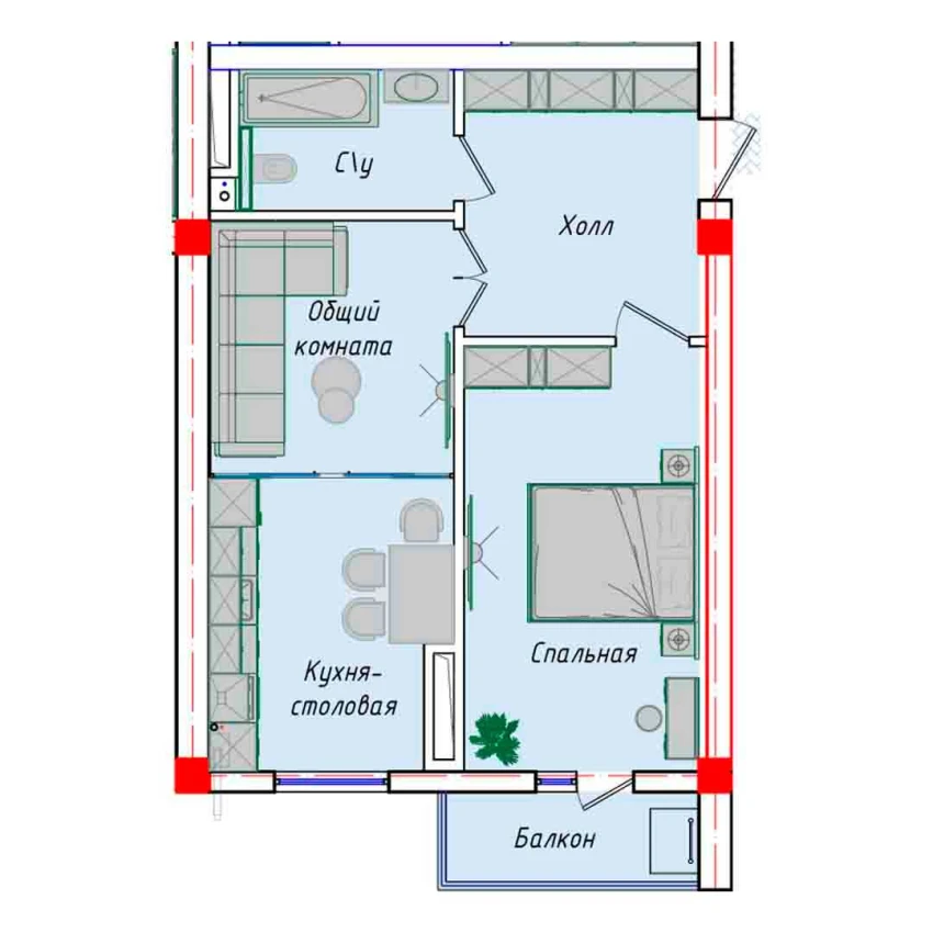 2-комнатная квартира 52.82 м²  12/12 этаж