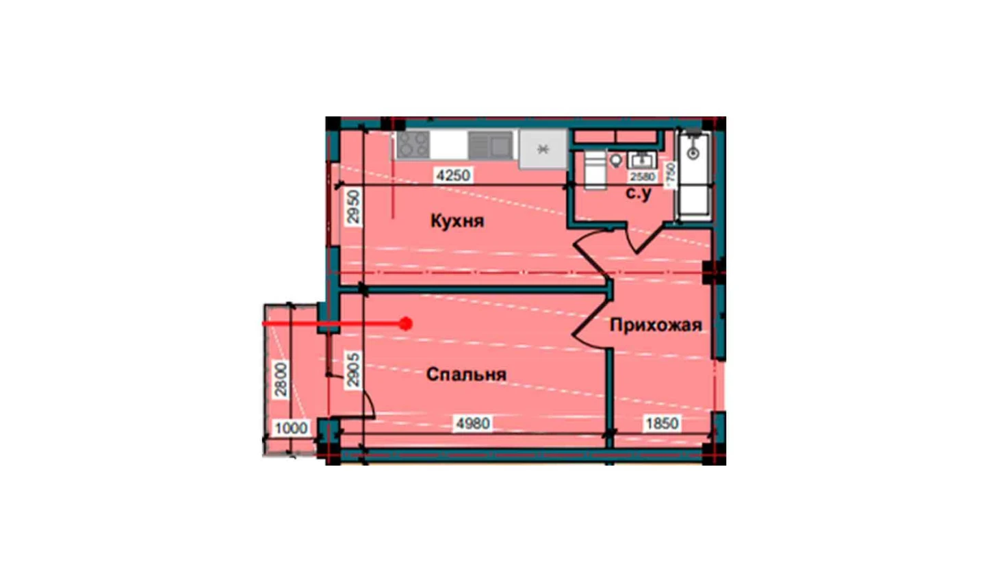 1-комнатная квартира 44.2 м²  7/7 этаж