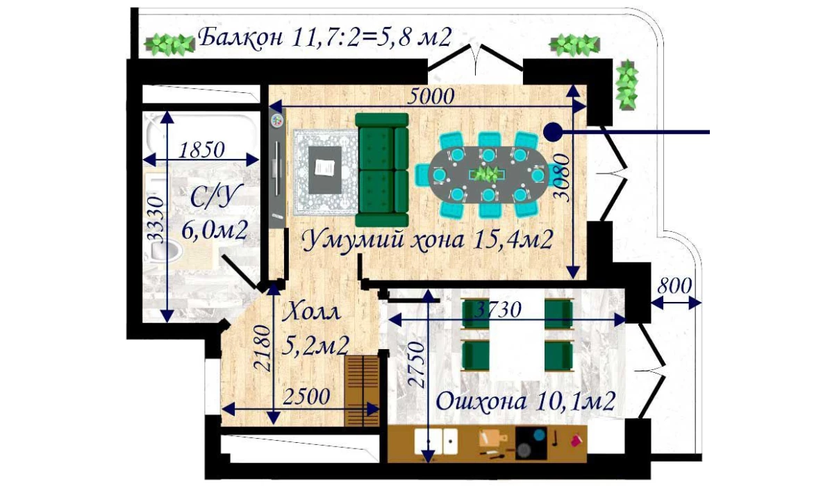 1-xonali xonadon 50.1 m²  11/11 qavat