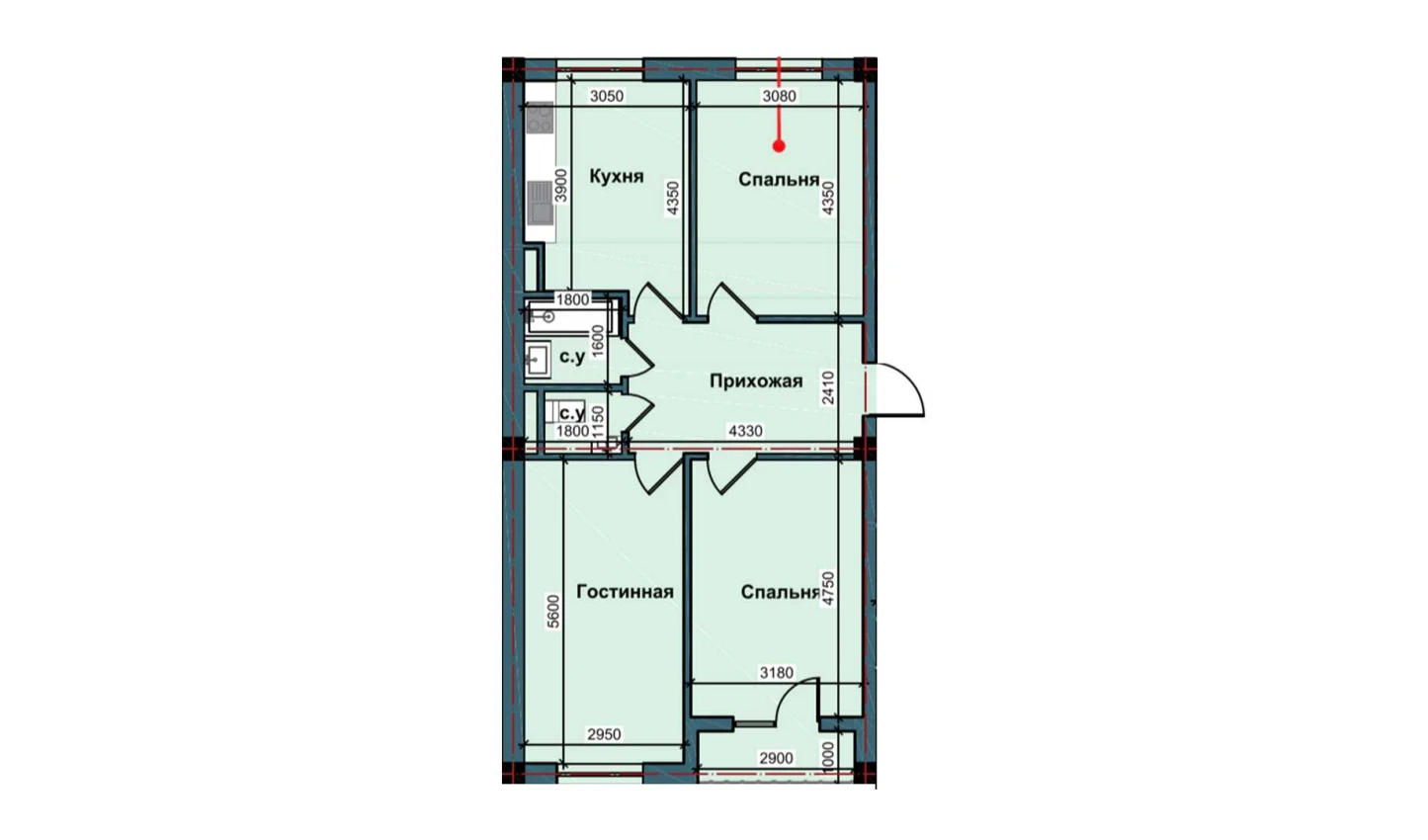 3-комнатная квартира 77.8 м²  3/3 этаж