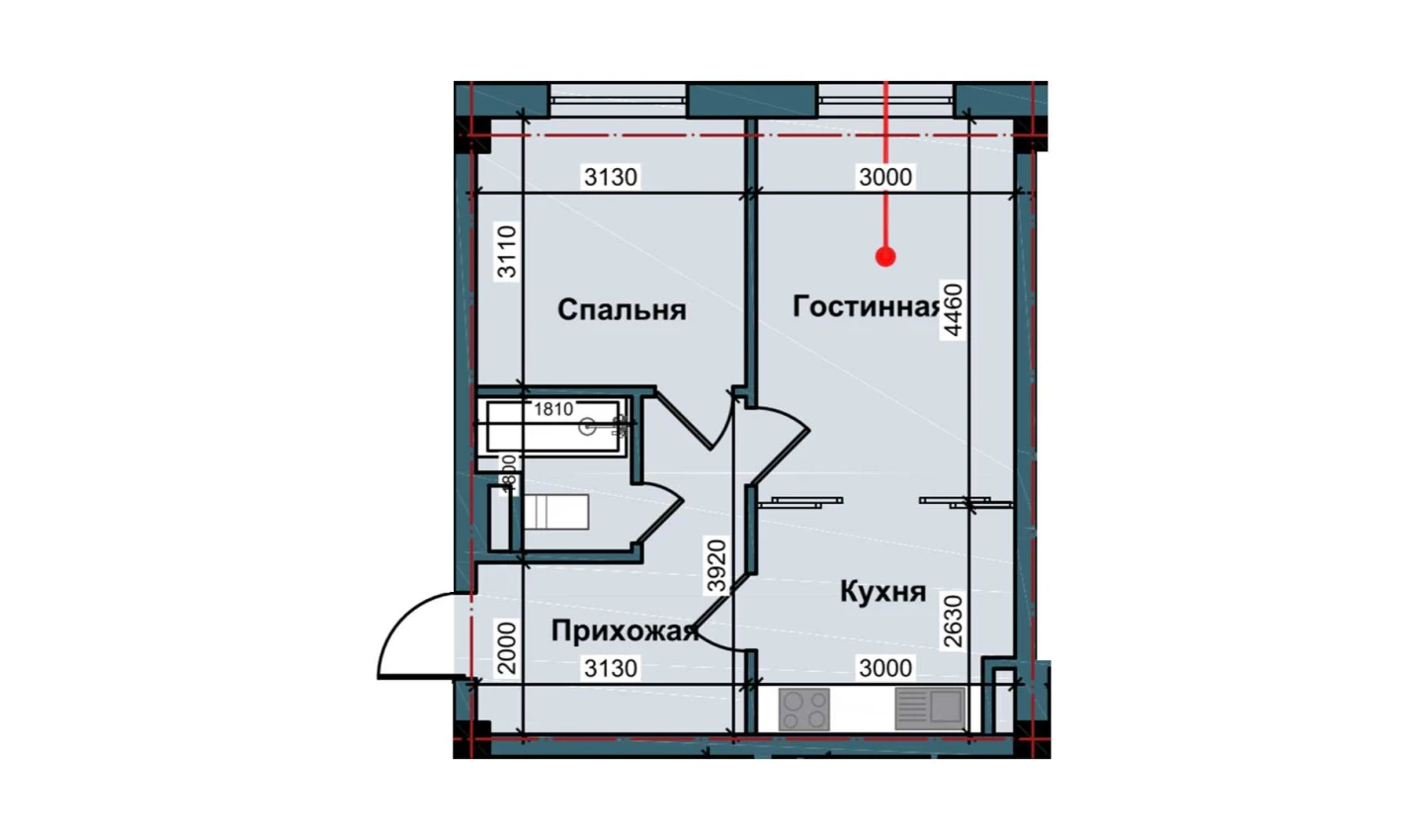 2-комнатная квартира 44.4 м²  1/1 этаж