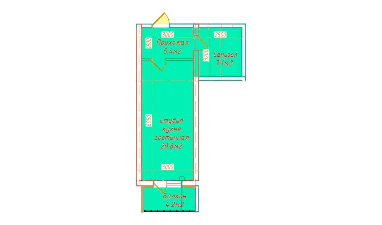 1-xonali xonadon 37.5 m²  4/4 qavat