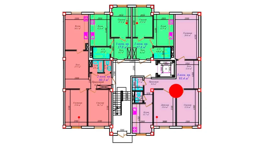 3-комнатная квартира 80.3 м²  1/1 этаж