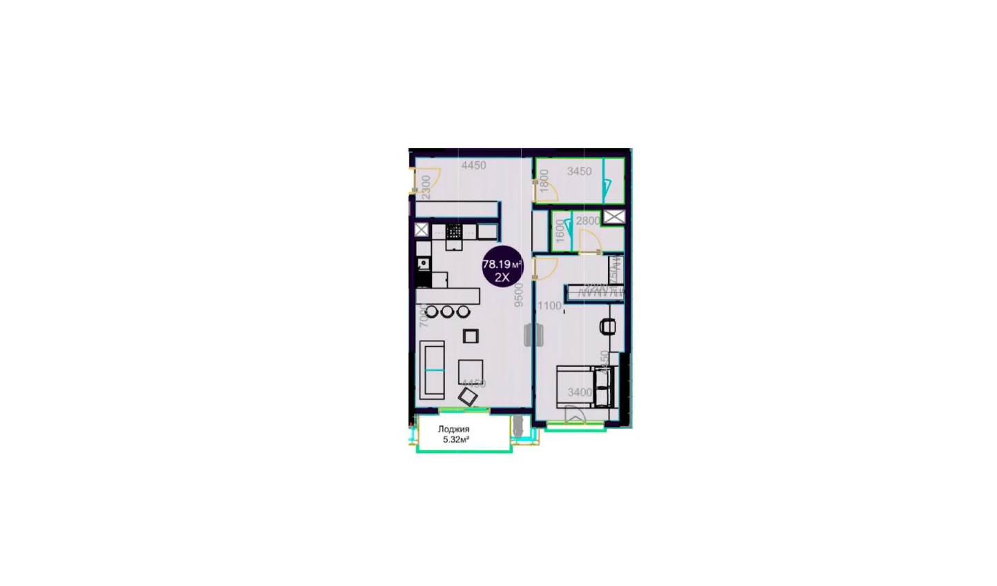 2-комнатная квартира 78.19 м²  11/11 этаж