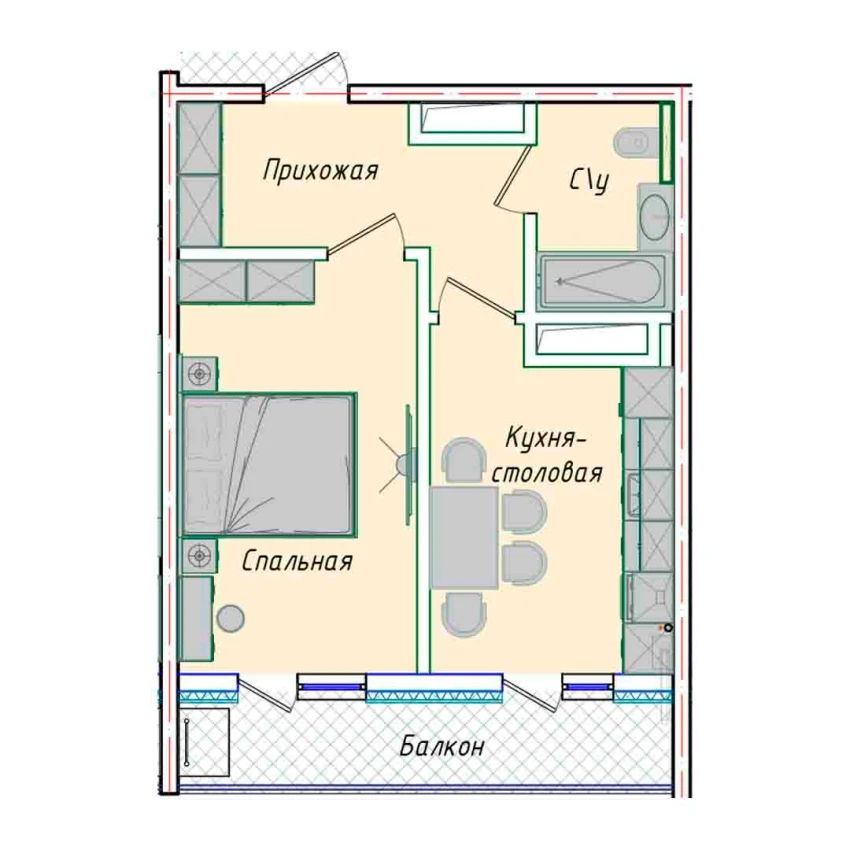 1-xonali xonadon 35.73 m²  8/8 qavat