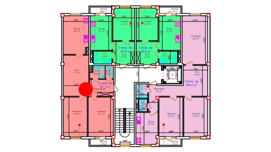 2-комнатная квартира 94.4 м²  5/5 этаж