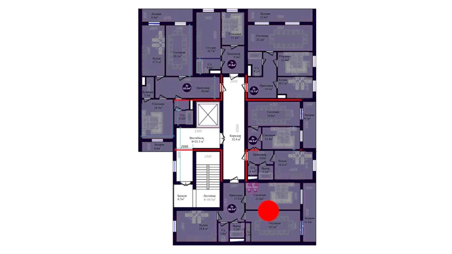 2-комнатная квартира 89.5 м²  8/8 этаж