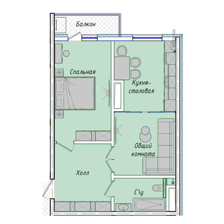 2-xonali xonadon 50.7 m²  15/15 qavat